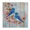 Designart - Two Blue Birds Sitting On A Branch With Berries - Traditional Print on Natural Pine Wood